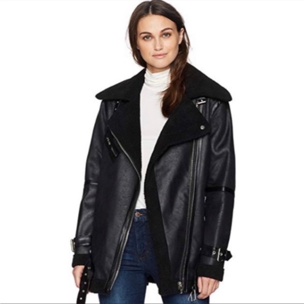 Avec Les Filles Oversized Faux Shearling Moto Jacket Size S